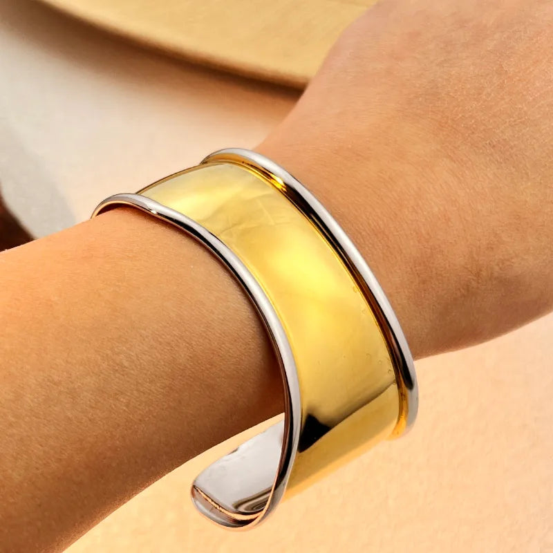 8K Gold-Plated Wide Stainless Steel Bracelet – Vintage Classic Style | $200